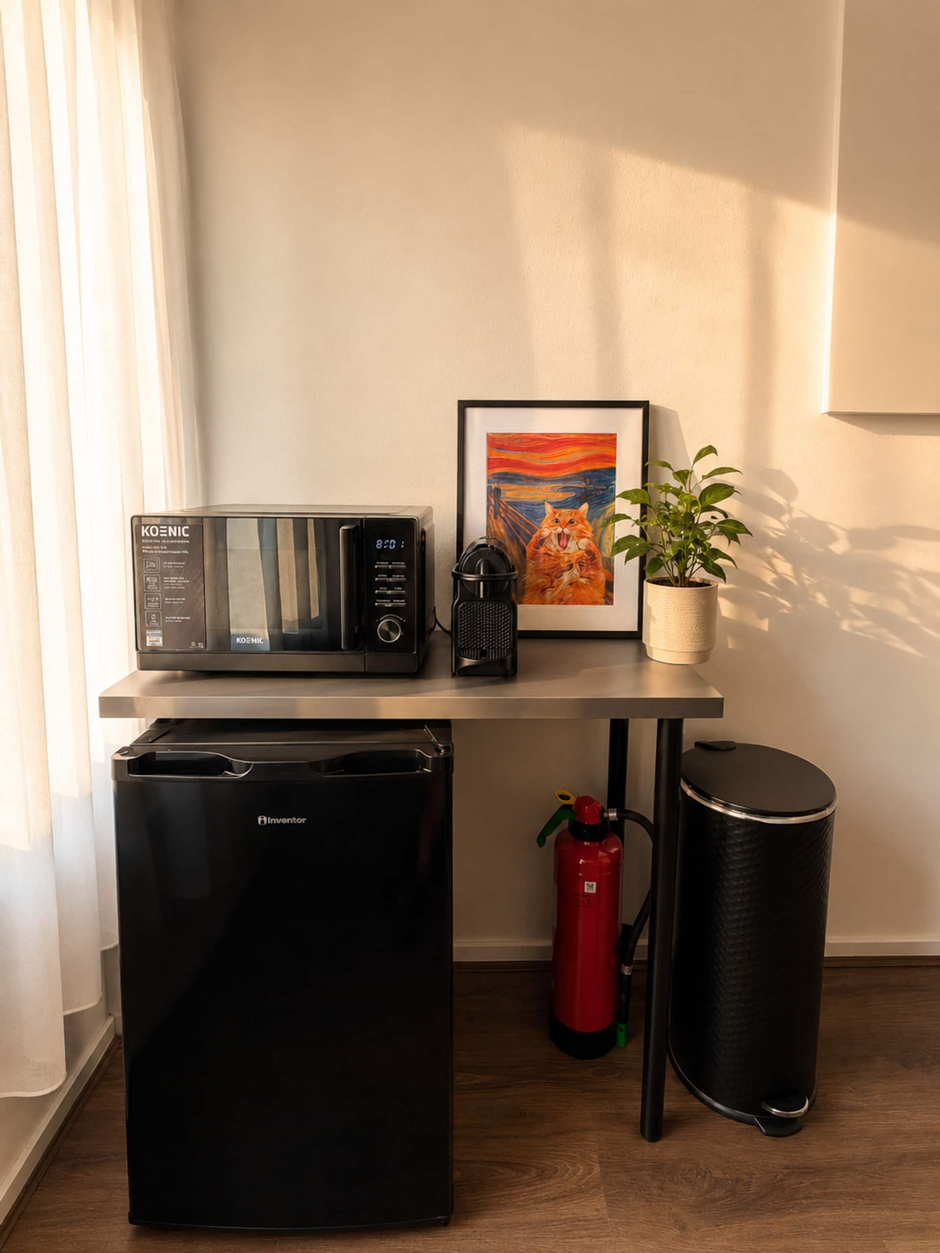 Coffee corner with microwave and mini fridge