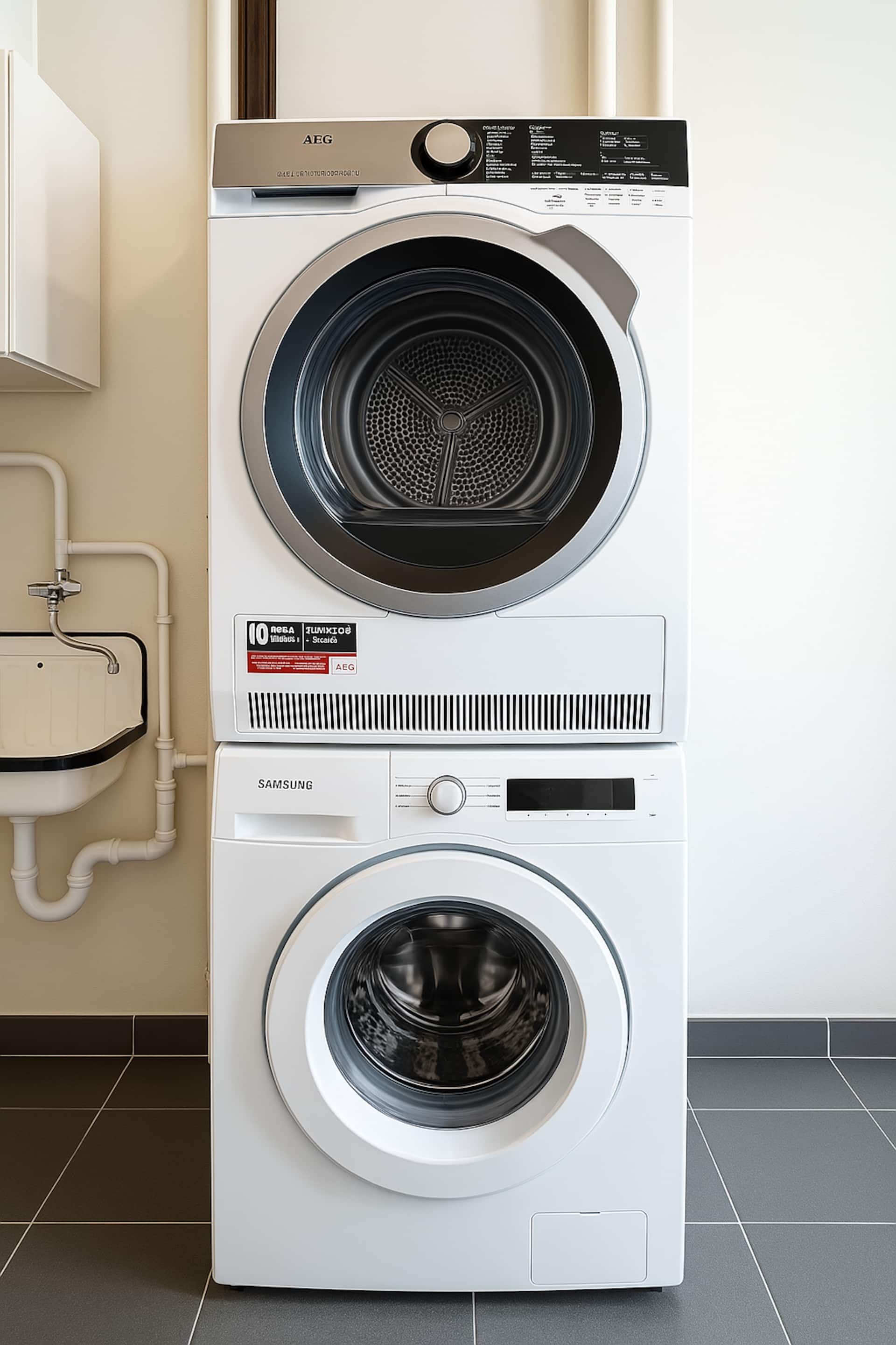 Shared washing machine and dryer in the building