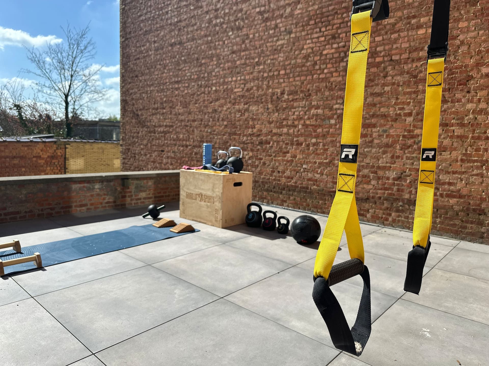 Terrace with training equipment